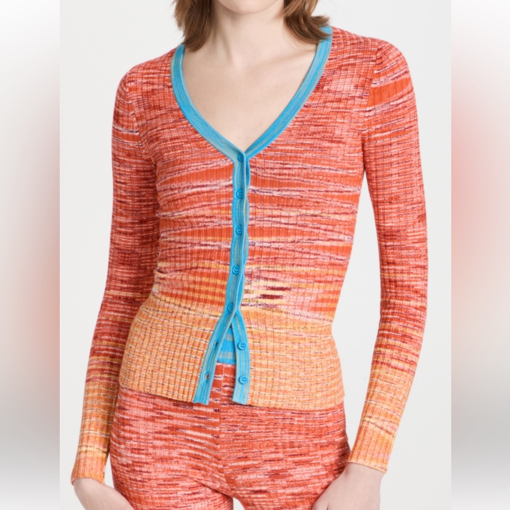 STAUD Cargo Cardigan Orange and Blue V-Neck Sweater